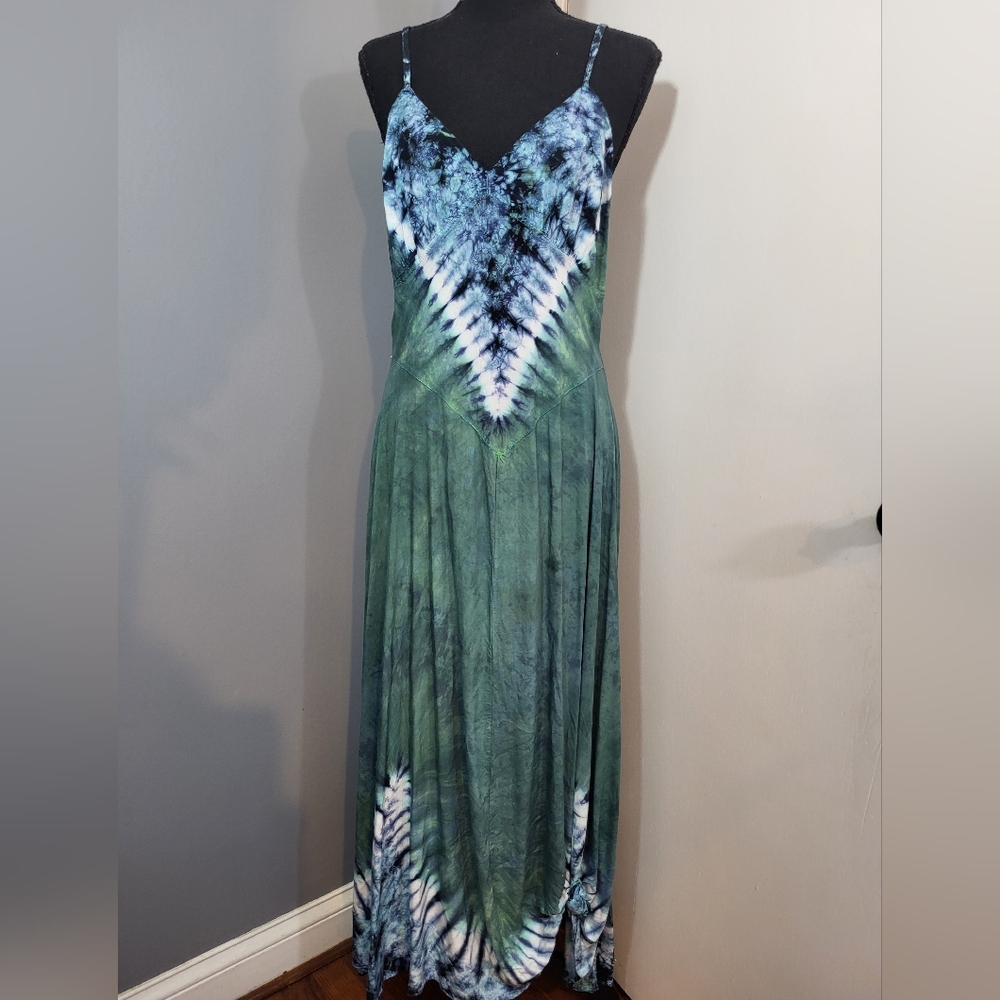 Sew It Seams Tie Dye Sleeveless Maxi Dress Free Size Made In USA